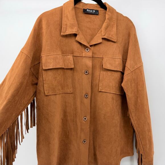 Blue B Tops - Blue B Collection Faux Suede Fringe Western Shacket Cowgirl Concert Festival S